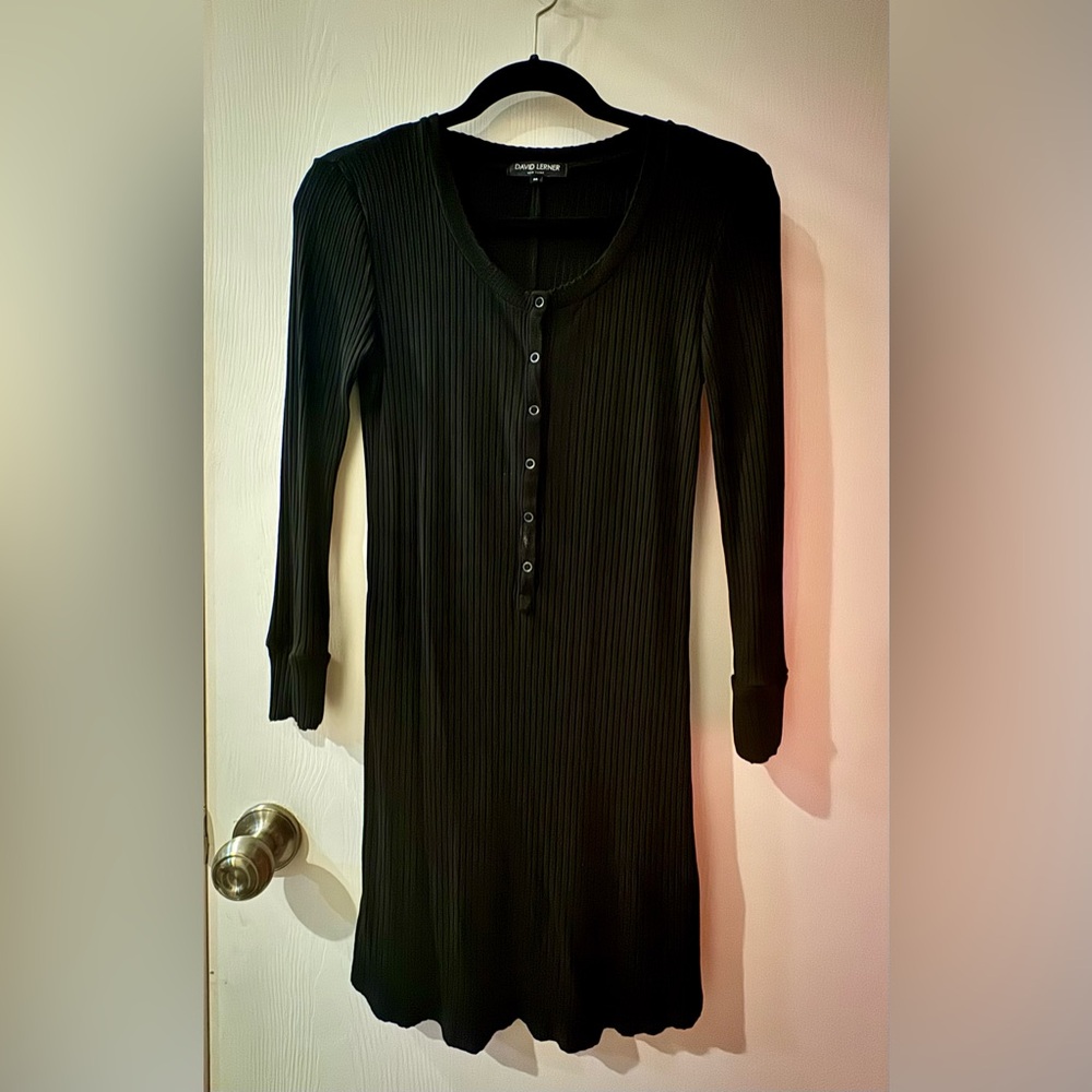 David Lerner Black Buttoned Long Sleeve Dress
